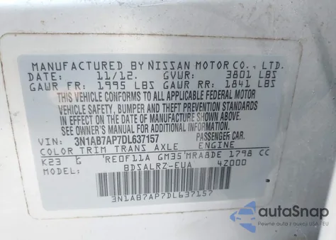 2013 Nissan Sentra Sr из США, поврежденный, VIN 3N1AB7AP7DL637157